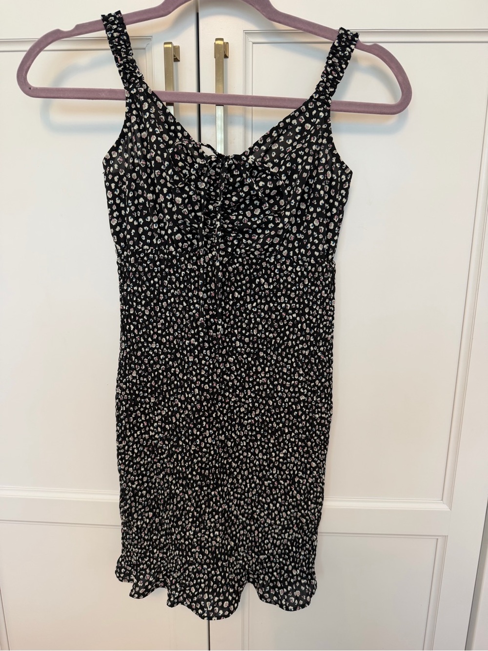 Altar'd State Black Mini Dress with White Floral Dot Print